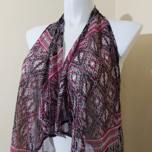 Full Tilt Sheer Black Burgundy Waterfall Open Front Lightweight Cover Up Small - Picture 3 of 9